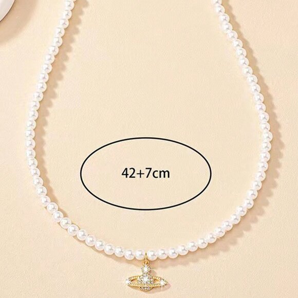 Fashionable White Faux Pearl & Planet Necklace, Suitable For Daily Wear By Women - Picture 4 of 5